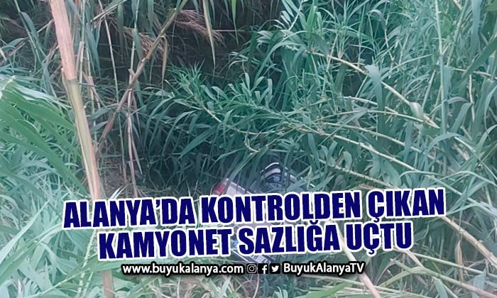 Alanya’da kontrolden çıkan kamyonet sazlığa uçtu