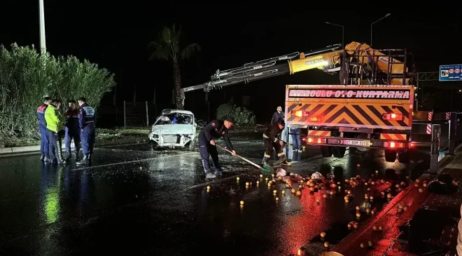 Alanya Tüneller’de araç takla attı BİR YARALI